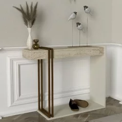 Κονσόλα Desca  χρώμα travertine - sandstone - χρυσό 91,8x29,6x74,2εκ.