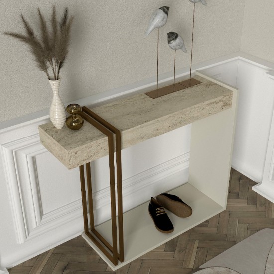 Κονσόλα Desca  χρώμα travertine - sandstone - χρυσό 91,8x29,6x74,2εκ.