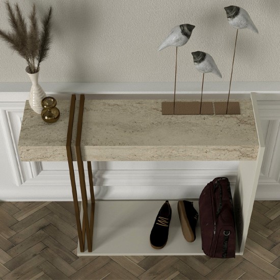 Κονσόλα Desca  χρώμα travertine - sandstone - χρυσό 91,8x29,6x74,2εκ.