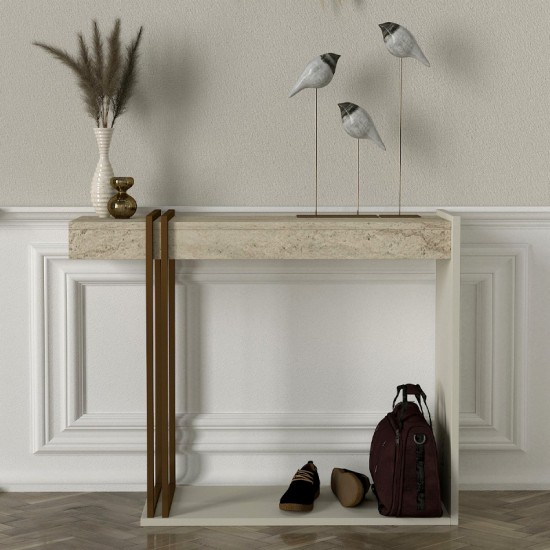 Κονσόλα Desca  χρώμα travertine - sandstone - χρυσό 91,8x29,6x74,2εκ.