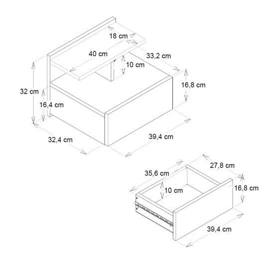 Κομοδίνο επιτοίχιο Mislina  χρώμα travertine 40x33,2x32εκ.