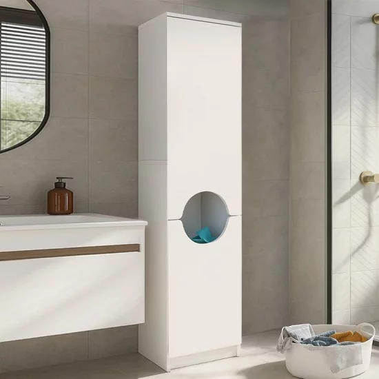 Ντουλάπι με καλάθι απλύτων Verga  χρώμα λευκό 45x40x180εκ.