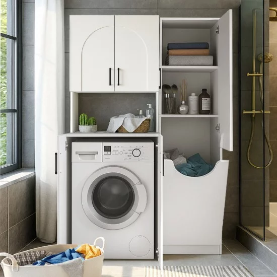 Ντουλάπι με καλάθι απλύτων Verga  χρώμα λευκό 45x40x180εκ.