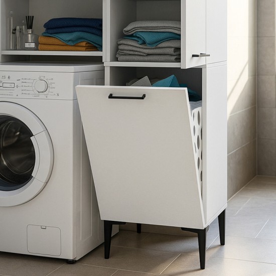 Ντουλάπι με καλάθι απλύτων Singa  χρώμα λευκό 45x40x180εκ.