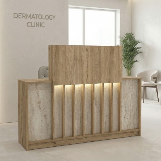 Γραφείο υποδοχής - reception Davis  με LED χρώμα sepet oak - travertine 150x41,8x115εκ.
