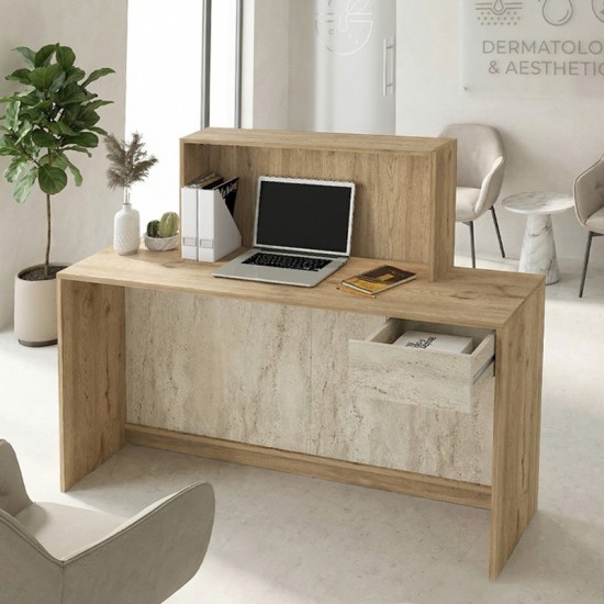 Γραφείο υποδοχής - reception Davis  με LED χρώμα sepet oak - travertine 150x41,8x115εκ.