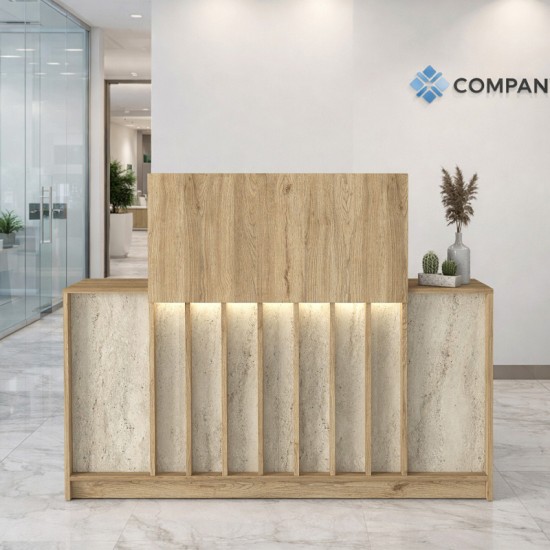Γραφείο υποδοχής - reception Davis  με LED χρώμα sepet oak - travertine 150x41,8x115εκ.