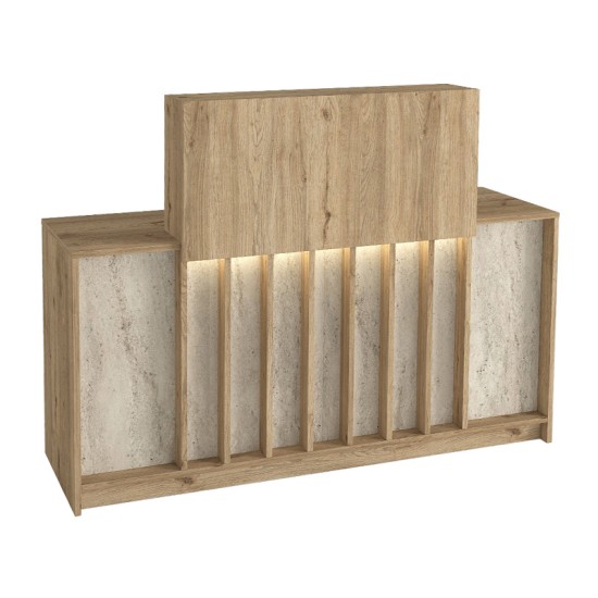 Γραφείο υποδοχής - reception Davis  με LED χρώμα sepet oak - travertine 150x41,8x115εκ.