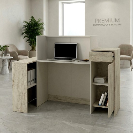 Γραφείο υποδοχής - reception Dayana  με LED χρώμα travertine - sandstone 150x85,2x120εκ.