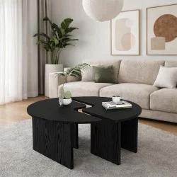 Τραπεζάκι σαλονιού σετ 2 τμχ Dorena  χρώμα sencron black Ø90x41,7εκ.