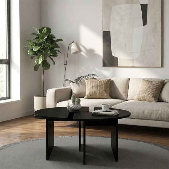 Τραπεζάκι σαλονιού σετ 2 τμχ Dorena  χρώμα sencron black Ø90x41,7εκ.