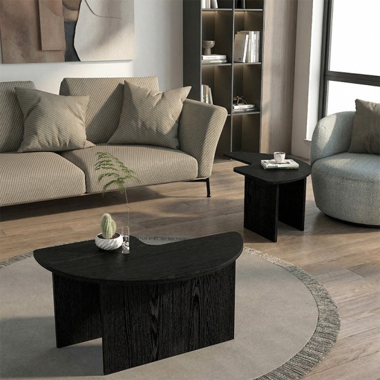 Τραπεζάκι σαλονιού σετ 2 τμχ Dorena  χρώμα sencron black Ø90x41,7εκ.