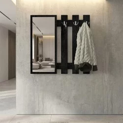 Κρεμάστρα τοίχου με καθρέπτη Folin  χρώμα sencron black 90x4x90εκ.