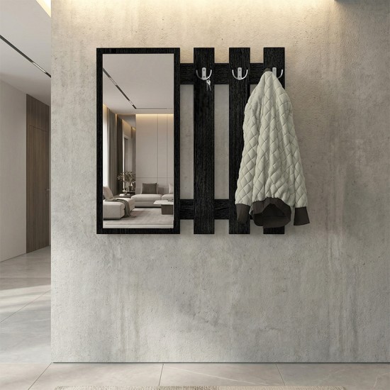 Κρεμάστρα τοίχου με καθρέπτη Folin  χρώμα sencron black 90x4x90εκ.