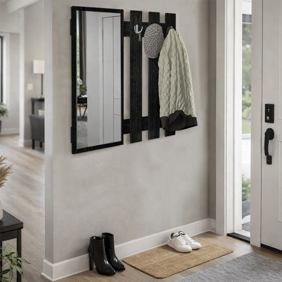 Κρεμάστρα τοίχου με καθρέπτη Folin  χρώμα sencron black 90x4x90εκ.