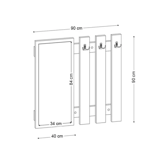 Κρεμάστρα τοίχου με καθρέπτη Folin  χρώμα sencron black 90x4x90εκ.