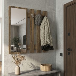 Κρεμάστρα τοίχου με καθρέπτη Folin  χρώμα καρυδί 90x4x90εκ.