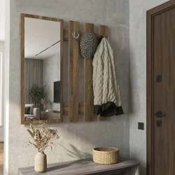 Κρεμάστρα τοίχου με καθρέπτη Folin  χρώμα καρυδί 90x4x90εκ.
