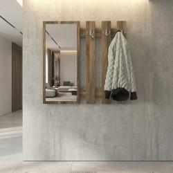 Κρεμάστρα τοίχου με καθρέπτη Folin  χρώμα καρυδί 90x4x90εκ.