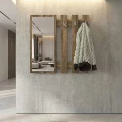 Κρεμάστρα τοίχου με καθρέπτη Folin  χρώμα καρυδί 90x4x90εκ.