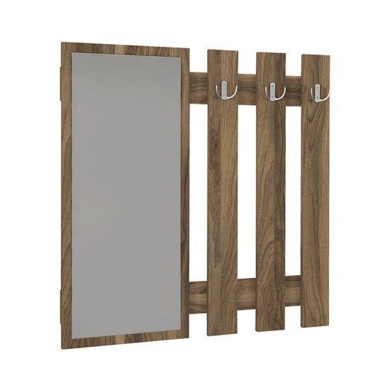 Κρεμάστρα τοίχου με καθρέπτη Folin  χρώμα καρυδί 90x4x90εκ.