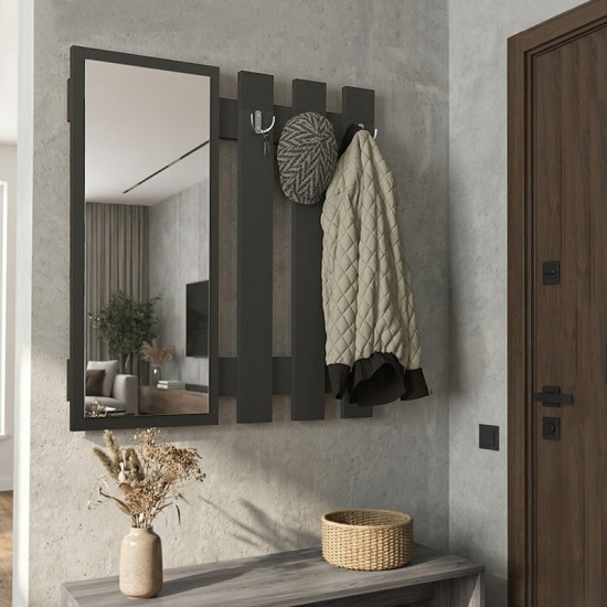 Κρεμάστρα τοίχου με καθρέπτη Folin  χρώμα ανθρακί 90x4x90εκ.