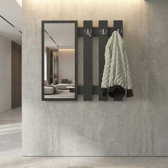 Κρεμάστρα τοίχου με καθρέπτη Folin  χρώμα ανθρακί 90x4x90εκ.