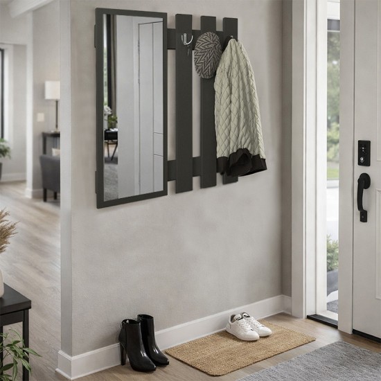 Κρεμάστρα τοίχου με καθρέπτη Folin  χρώμα ανθρακί 90x4x90εκ.