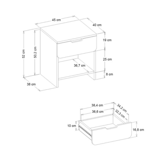 Κομοδίνο Mida  χρώμα sandstone 45x40x52εκ.