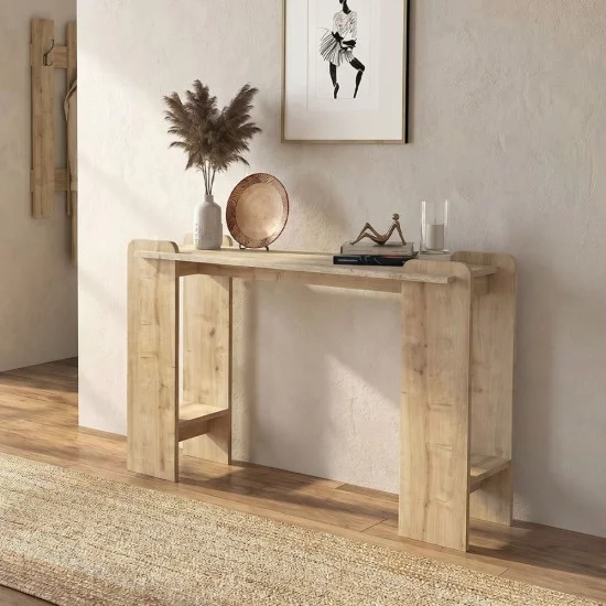 Κονσόλα Mendoza  χρώμα sapphire oak - travertine 130,8x35x76,8εκ.