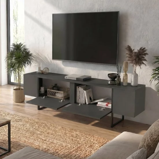 Έπιπλο τηλεόρασης Orontes  χρώμα ανθρακί 180x29,6x50εκ.