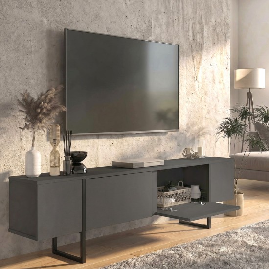 Έπιπλο τηλεόρασης Orontes  χρώμα ανθρακί 180x29,6x50εκ.