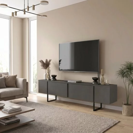 Έπιπλο τηλεόρασης Orontes  χρώμα ανθρακί 180x29,6x50εκ.