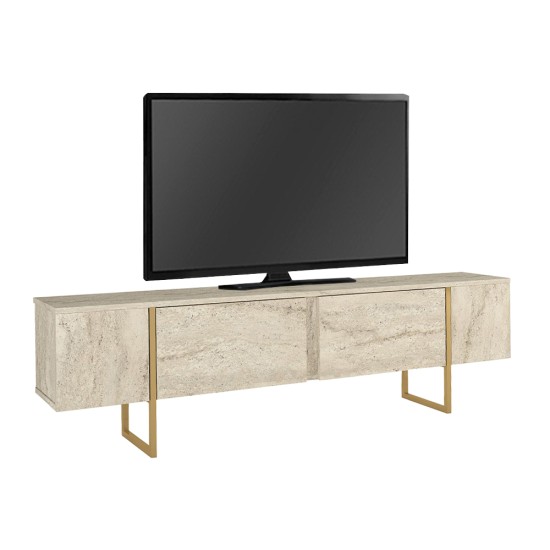 Έπιπλο τηλεόρασης Orontes  χρώμα travertine - χρυσό 180x29,6x50εκ.