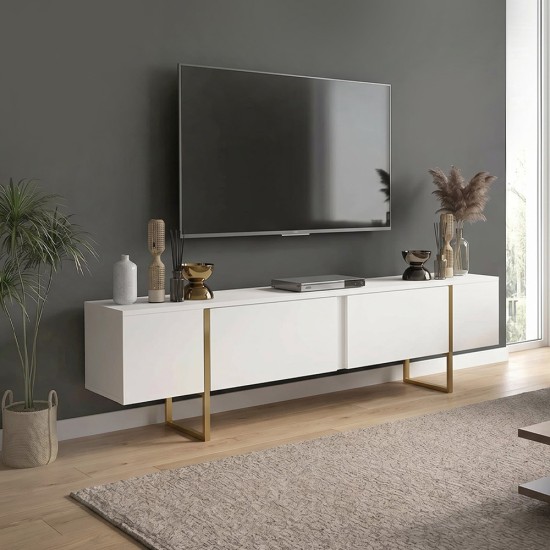 Έπιπλο τηλεόρασης Orontes  χρώμα λευκό - χρυσό 180x29,6x50εκ.
