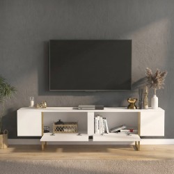 Έπιπλο τηλεόρασης Orontes  χρώμα λευκό - χρυσό 180x29,6x50εκ.