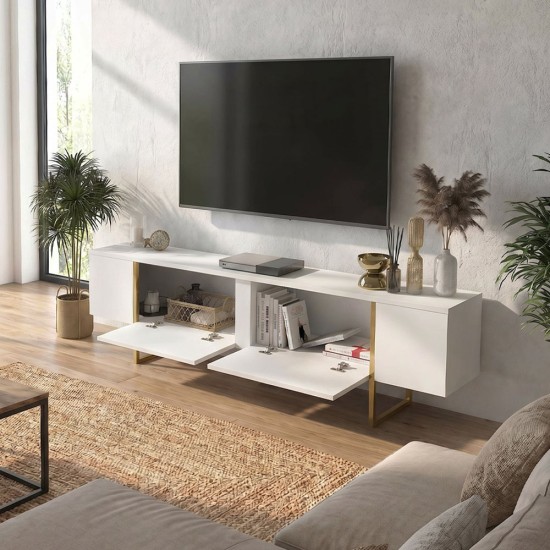 Έπιπλο τηλεόρασης Orontes  χρώμα λευκό - χρυσό 180x29,6x50εκ.