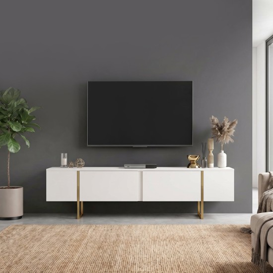 Έπιπλο τηλεόρασης Orontes  χρώμα λευκό - χρυσό 180x29,6x50εκ.
