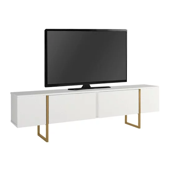 Έπιπλο τηλεόρασης Orontes  χρώμα λευκό - χρυσό 180x29,6x50εκ.