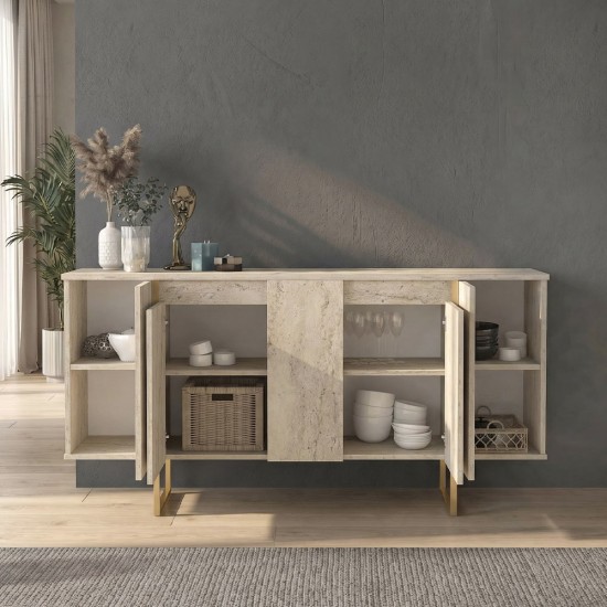 Μπουφές Orontes  χρώμα travertine - χρυσό 160x35,2x80εκ.