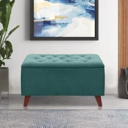 Σκαμπώ - Ταμπουρέ Lotus  βελούδινο χρώμα κυπαρισσί 90x40x50εκ.