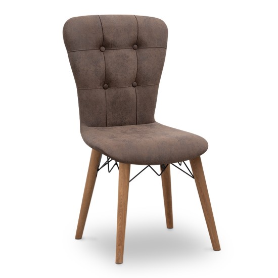 Καρέκλα τραπεζαρίας Palmira Megapap υφασμάτινη χρώμα καφέ - καρυδί πόδι 47x44x88εκ. - 0230212