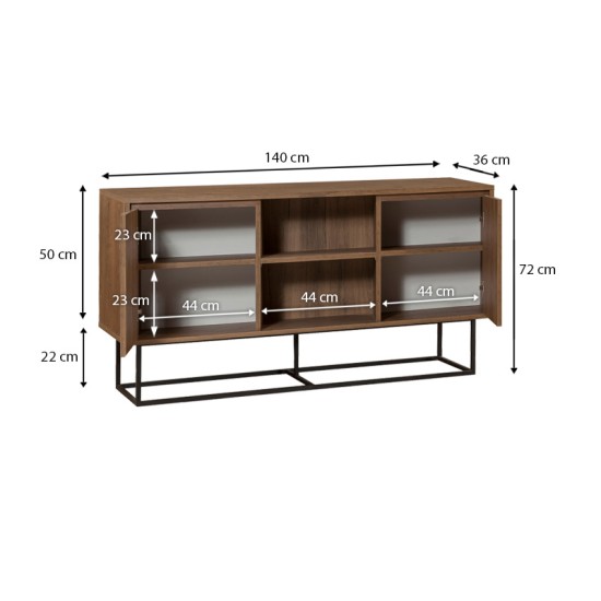 Μπουφές Amedeo Megapap από μελαμίνη χρώμα καρυδί 140x36x72εκ. - 0234400