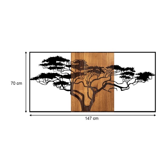 Διακοσμητικό τοίχου Acacia Tree  ξύλινο - μεταλλικό χρώμα καρυδί - μαύρο 147x3x70εκ. - 0248932