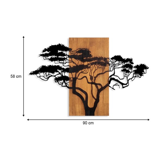 Διακοσμητικό τοίχου Acacia Tree  ξύλινο - μεταλλικό χρώμα καρυδί - μαύρο 90x3x58εκ. - 0248944