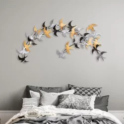 Διακοσμητικό τοίχου Birds  μεταλλικό χρώμα μαύρο - bronze - ασημί 137x62εκ.