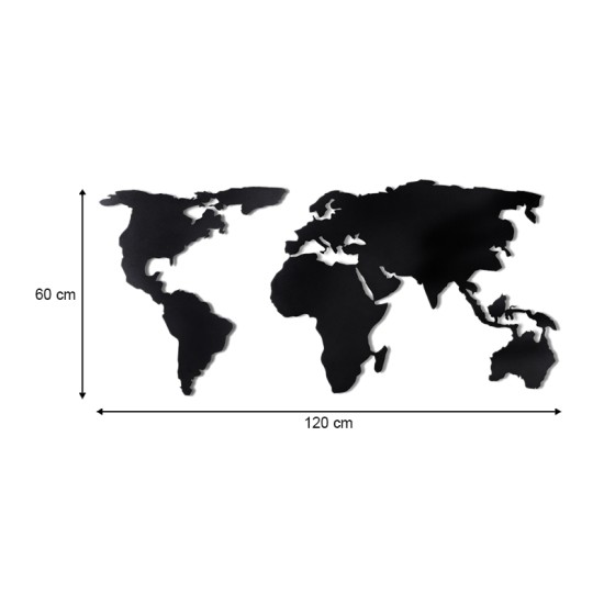 Διακοσμητικό τοίχου World Map  μεταλλικό χρώμα μαύρο 120x60εκ. - 0248963