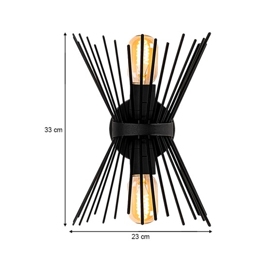 Απλίκα τοίχου Kirpi  E27 μεταλλική χρώμα μαύρο 23x5x33εκ.