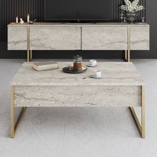 Τραπεζάκι σαλονιού Luxe χρώμα travertine - χρυσό 90x60x40εκ. Τραπεζάκι σαλονιού Luxe χρώμα travertine - χρυσό 90x60x40εκ.