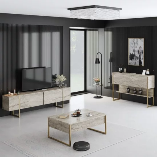 Τραπεζάκι σαλονιού Luxe χρώμα travertine - χρυσό 90x60x40εκ. Τραπεζάκι σαλονιού Luxe χρώμα travertine - χρυσό 90x60x40εκ.
